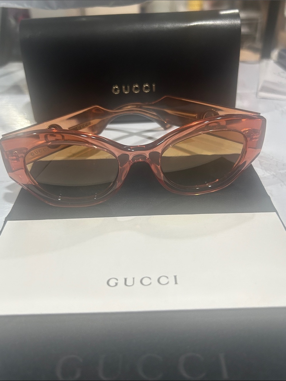 Gucci GG1553S Pink Transparent Designer Sunglasses w/ Box & Case